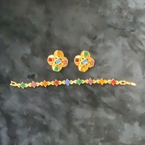 Colorful bling earrings and bracelet set